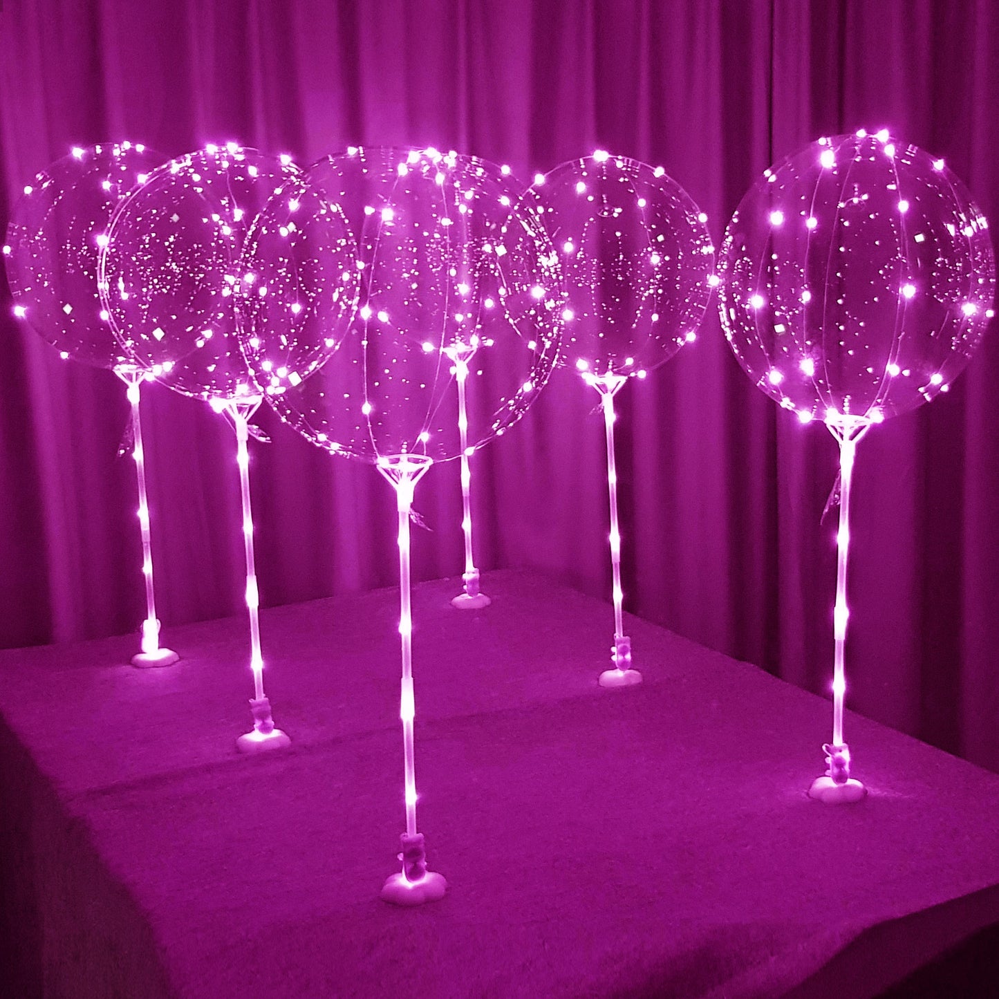 Lightsfever Led balloons with sticks and stands and batteries 6pack pink