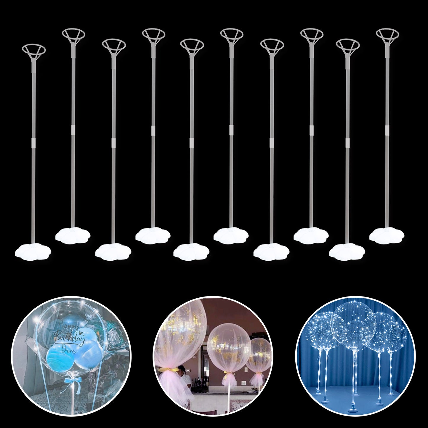 Clear Transparent Balloon Sticks and Stands 10pc (50cm) set