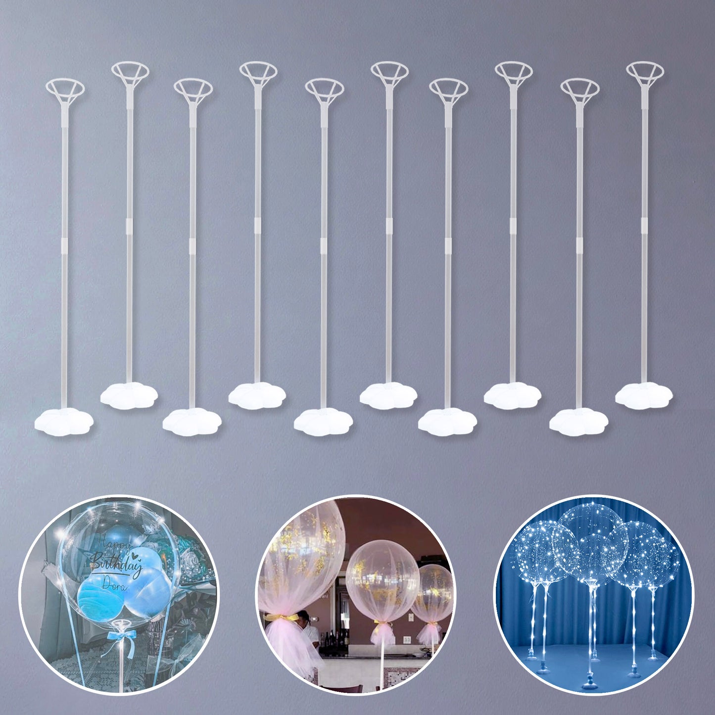 Clear Transparent Balloon Sticks and Stands 10pc (50cm) set
