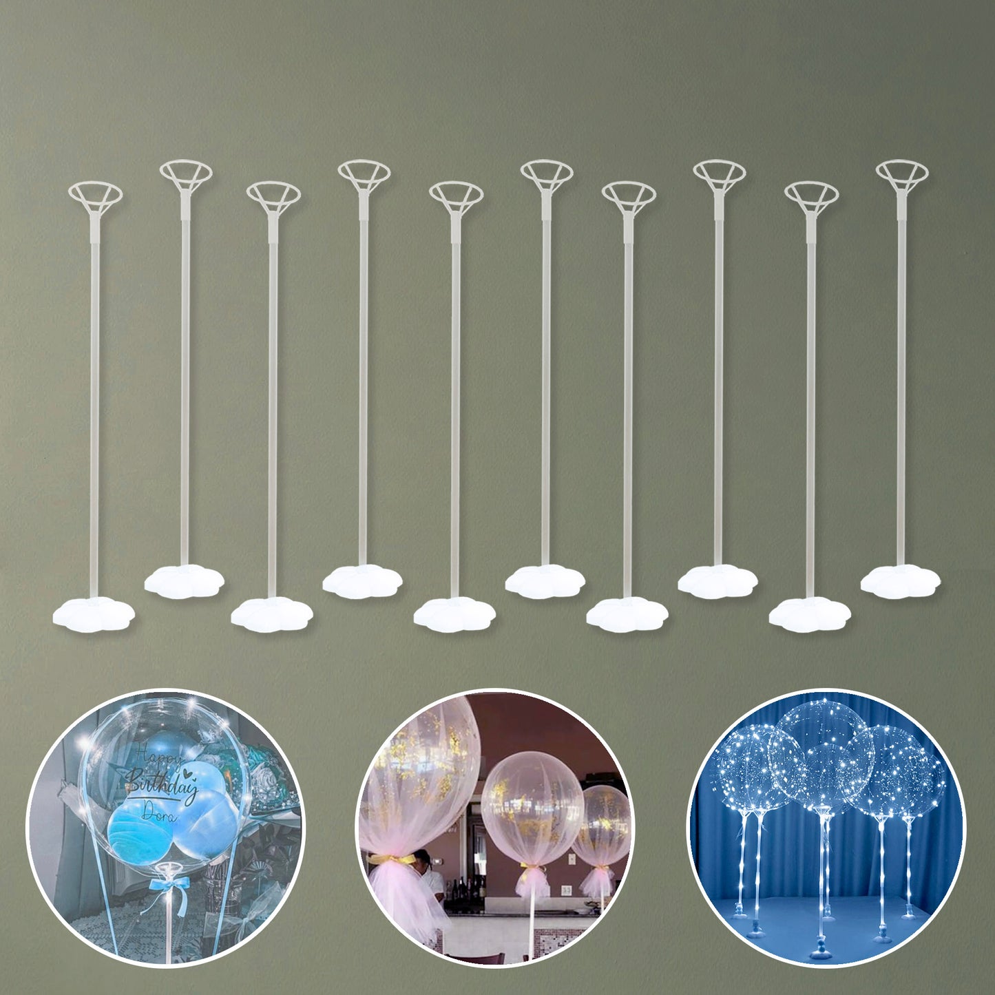 Clear Transparent Balloon Sticks and Stands 10pc (40cm) set