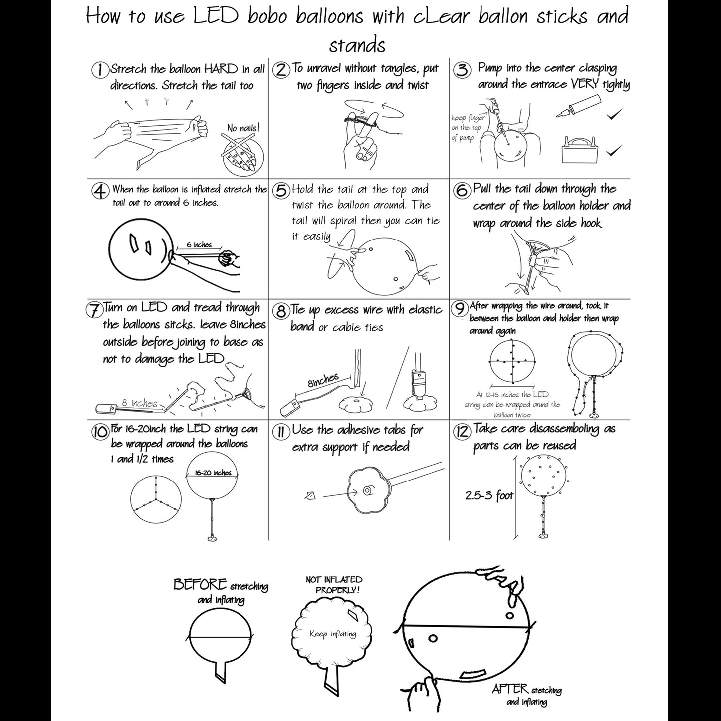 LED Balloons with sticks multi-color 6pc