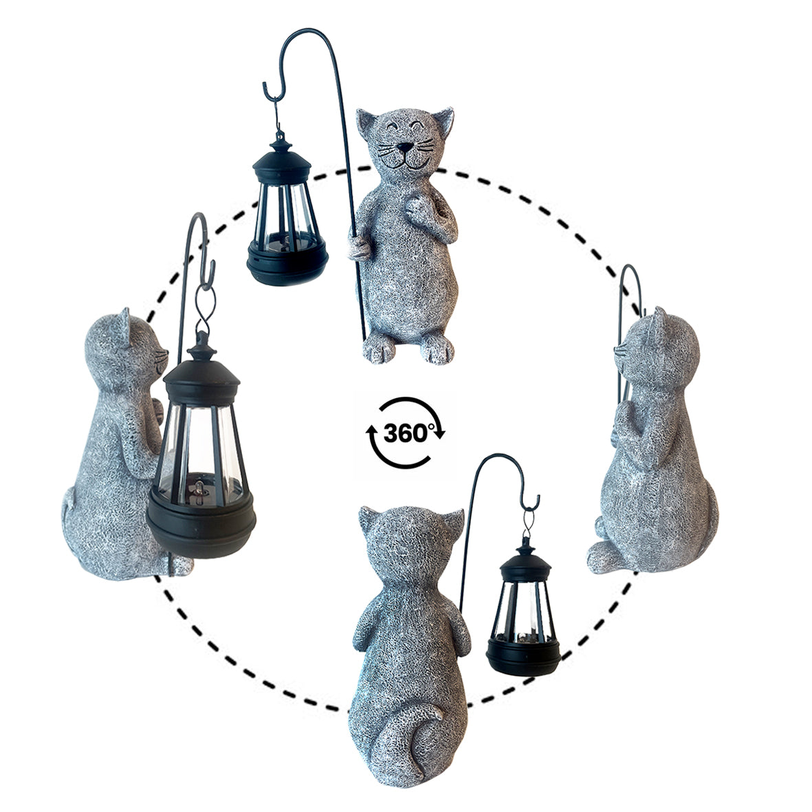 Garden Cat statue made of resin with solar lamp