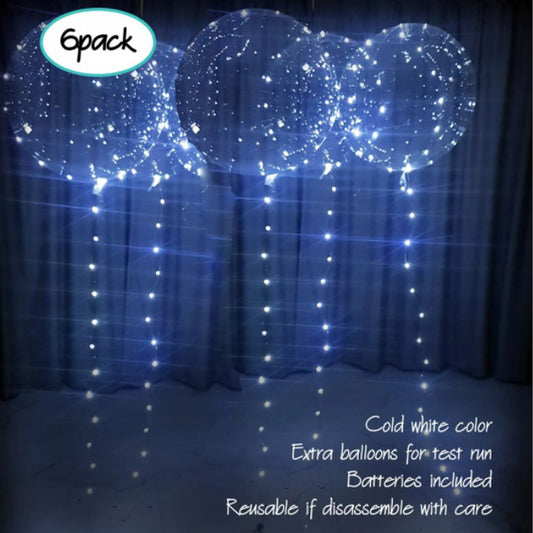 LED Light up Bobo Party Balloons Cold White (Set of 6)