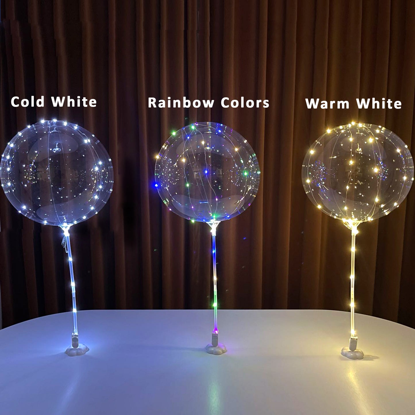 Restaurantware Balloonify 24 inch Bobo Balloons with Lights, 10 Durable Transparent Balloons with Lights - Colorful String Light, Color Handles, Plastic Bobo Balloon
